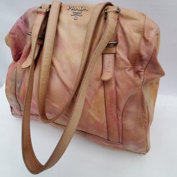 Prada XL soft nappa leather bag beige peach purple Pink double handle Tote dyed - Picture 2 of 16